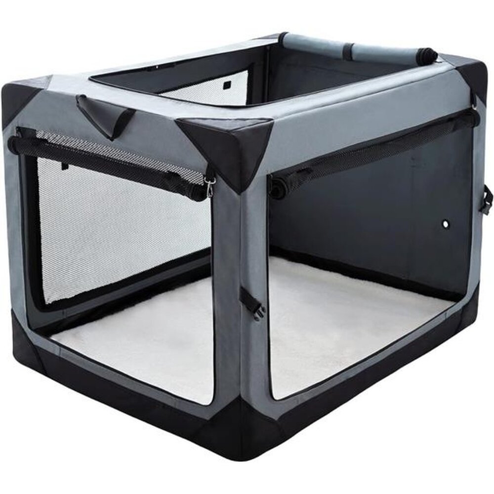 36 Inch Collapsible Crate for Large Dogs, 4-Door Foldable Soft Kennel